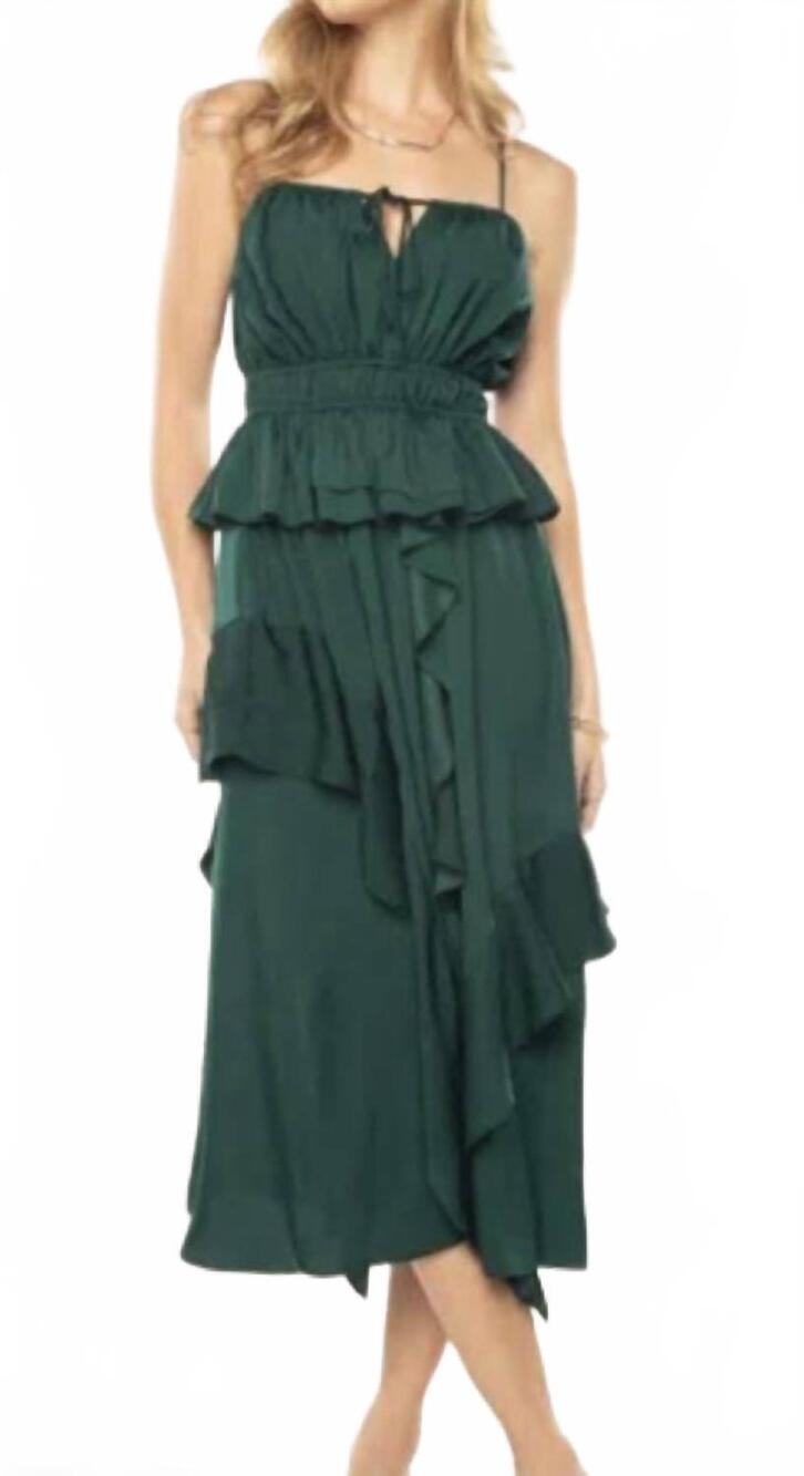NEW MISS ME forest ruffle dress in green